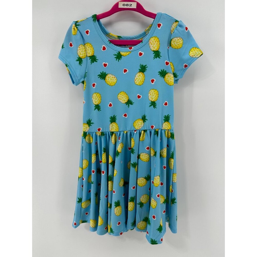 Dotdotsmile Girls Dress Size 2T Blue with Yellow Pineapples Print NWT